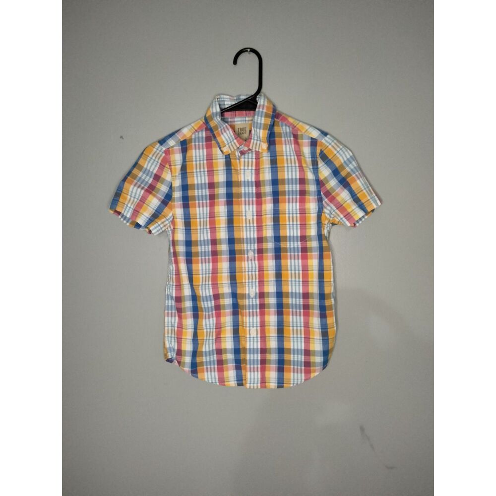 True Craft ~Boys Multicolor Plaid Short Sleeve Button Up Shirt ~ Size S